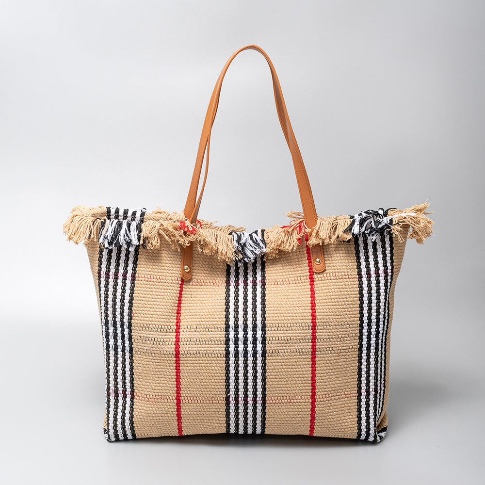 Large Woven Striped Tote Bag