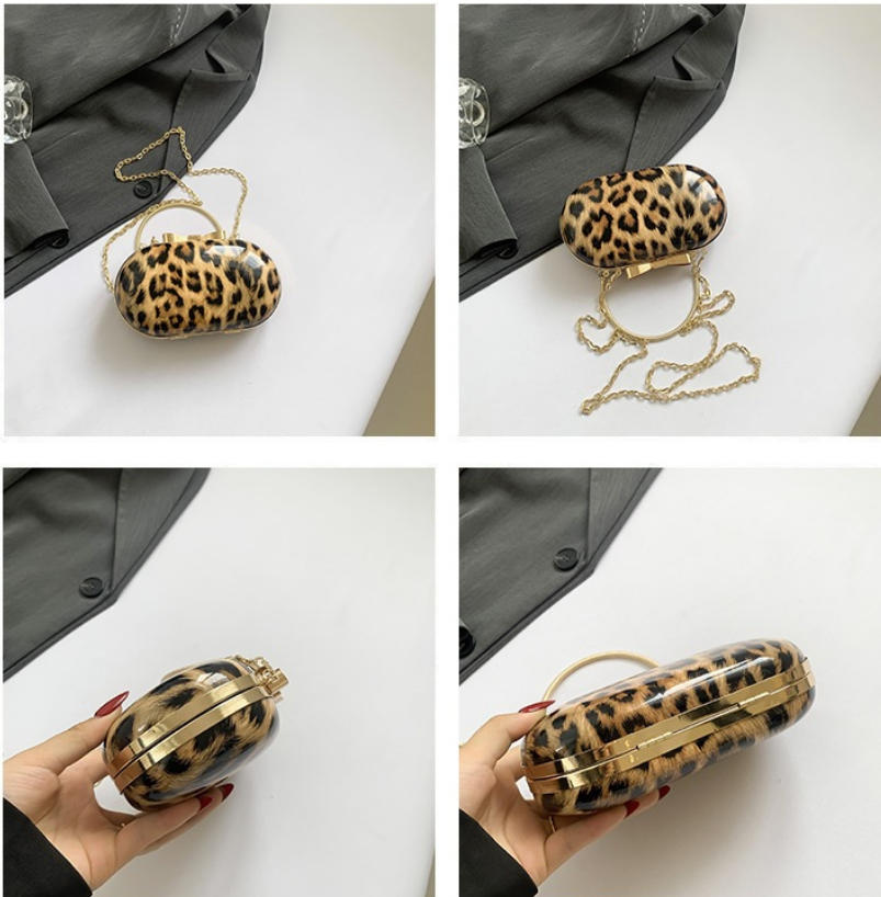 Leopard Print Faux Fur Oval Handbag