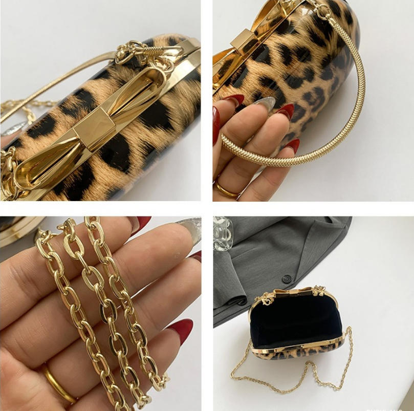 Leopard Print Faux Fur Oval Handbag