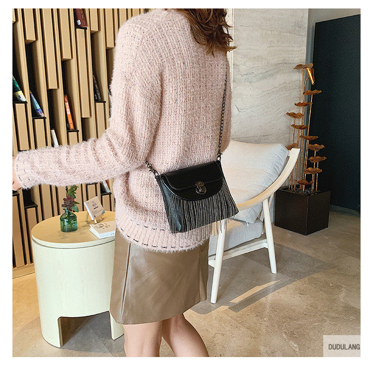 Faux Leather Chain-Accent Crossbody Bag