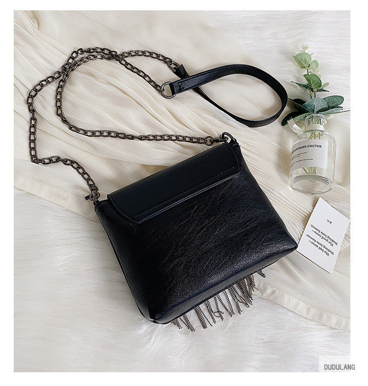 Faux Leather Chain-Accent Crossbody Bag