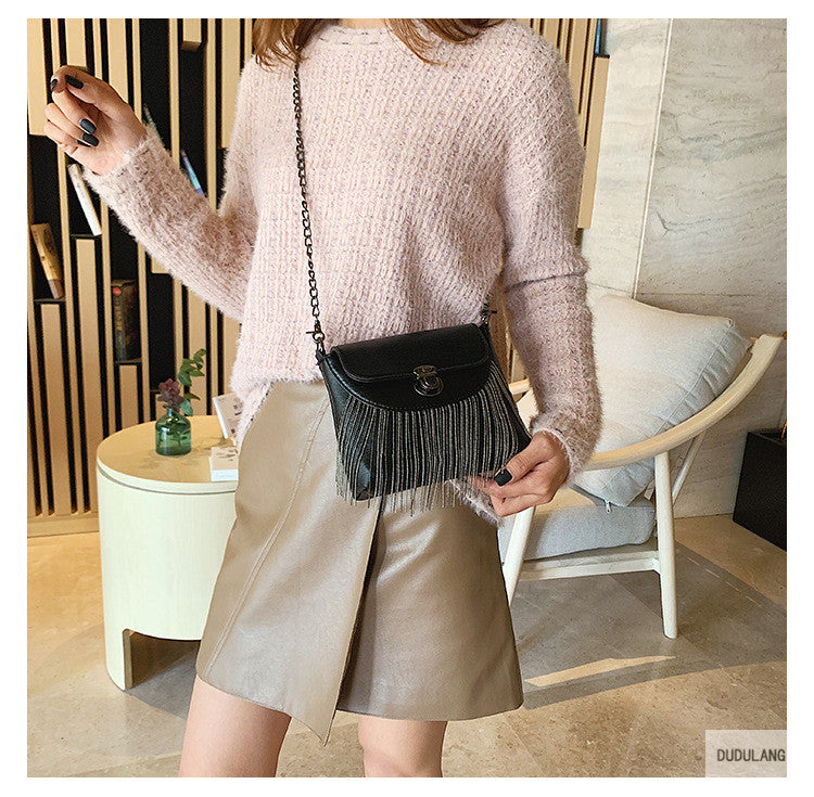 Faux Leather Chain-Accent Crossbody Bag