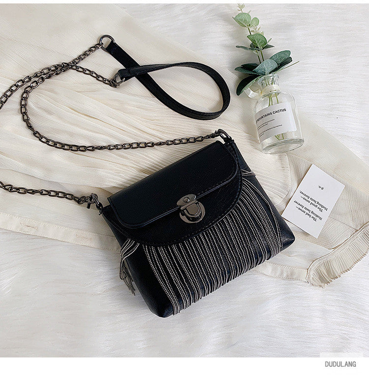 Faux Leather Chain-Accent Crossbody Bag