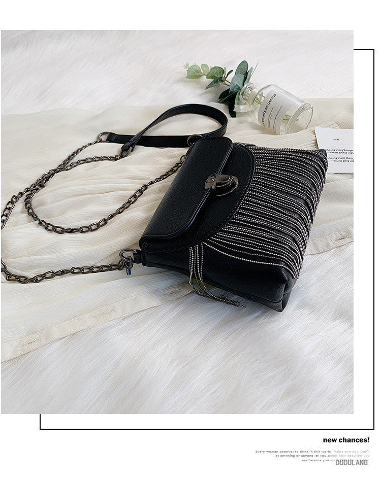 Faux Leather Chain-Accent Crossbody Bag