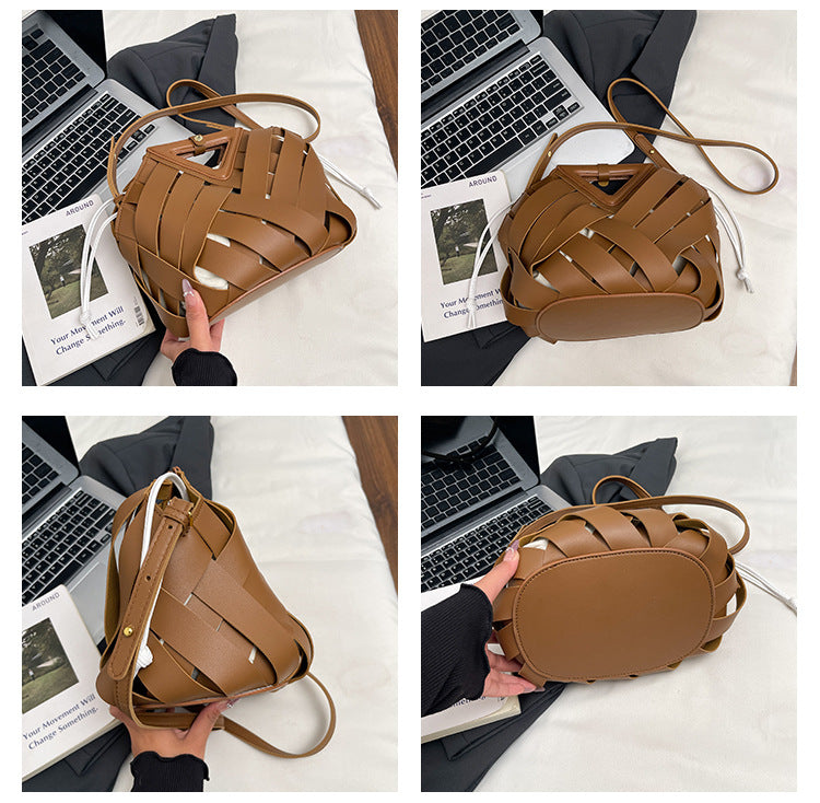 Woven Faux Leather Shoulder Bag