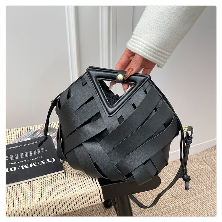 Woven Faux Leather Shoulder Bag