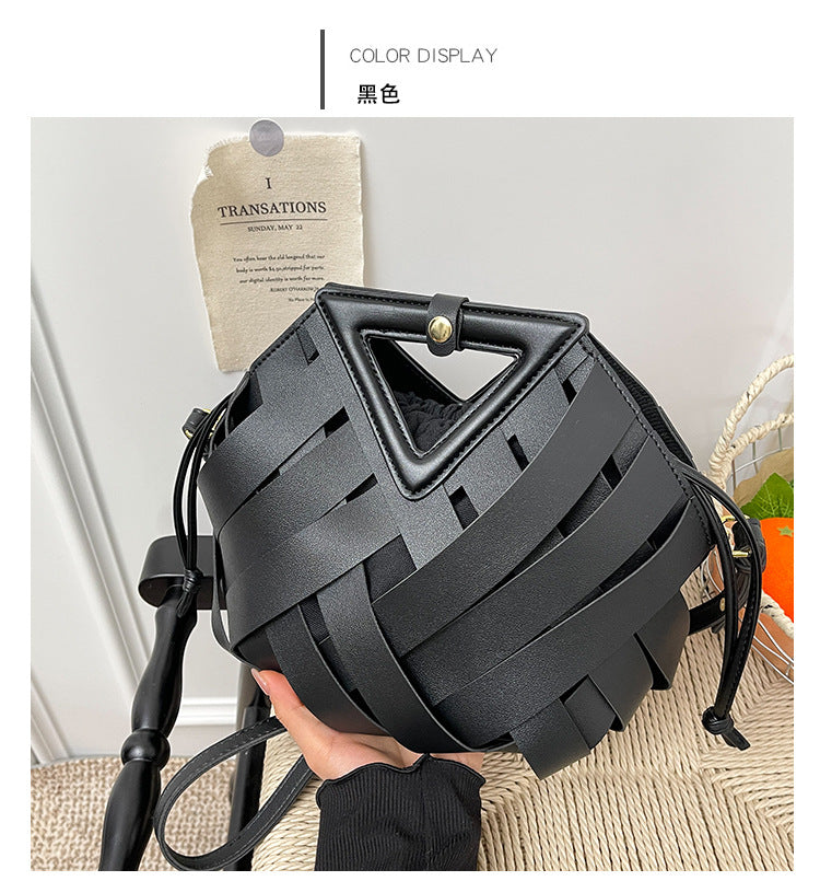 Woven Faux Leather Shoulder Bag