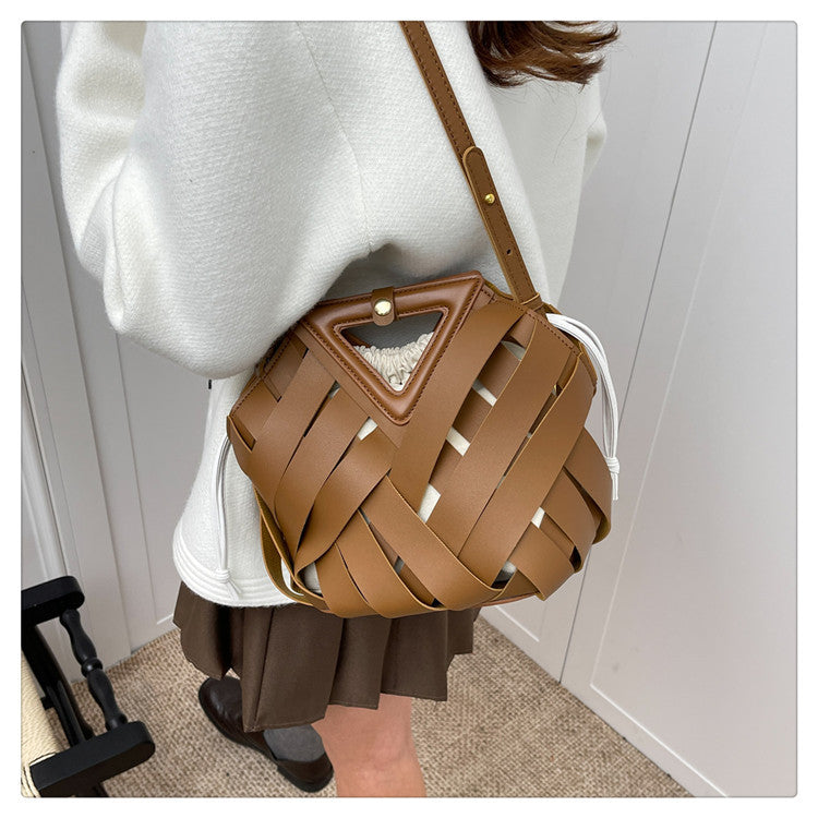 Woven Faux Leather Shoulder Bag