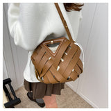 Woven Faux Leather Shoulder Bag