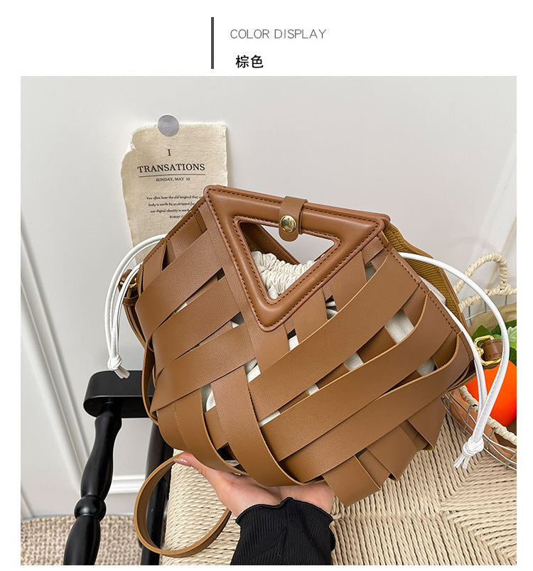 Woven Faux Leather Shoulder Bag