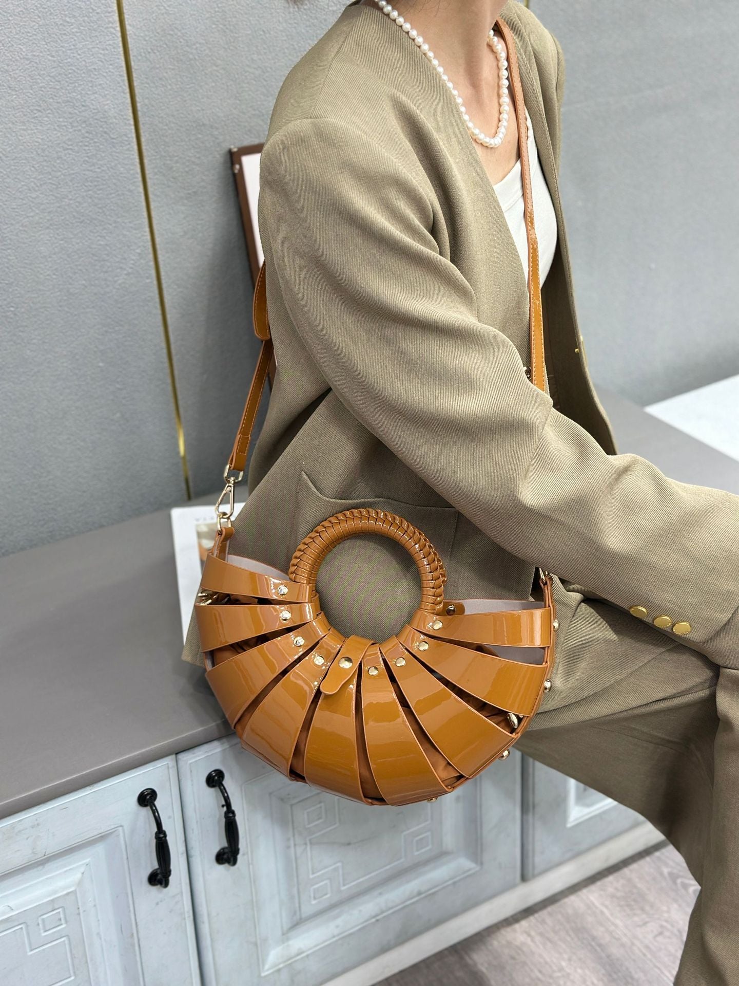 Pleated Stylish Faux Leather Handbag