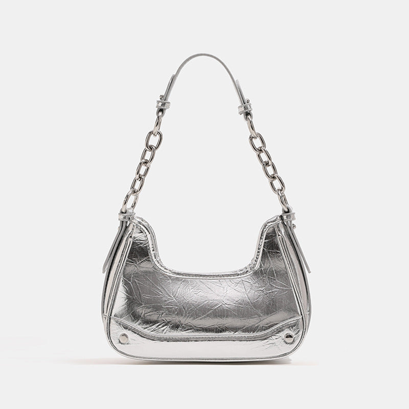 Shiny Croc-Pattern Shoulder Bag