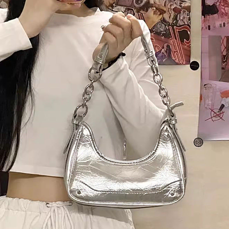 Shiny Croc-Pattern Shoulder Bag