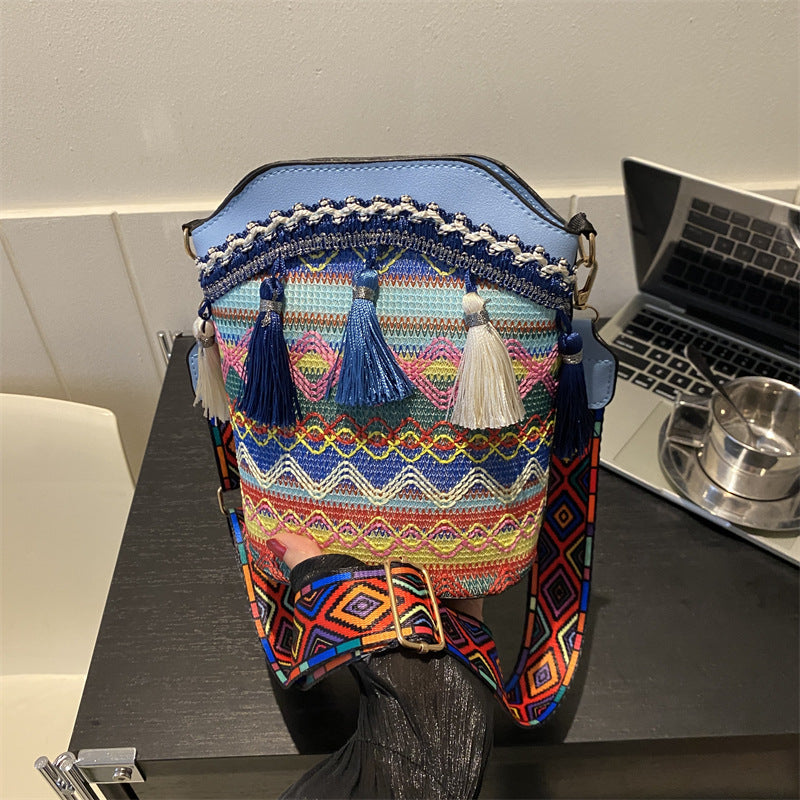 Ethnic Pattern Crossbody Bag with Tassels