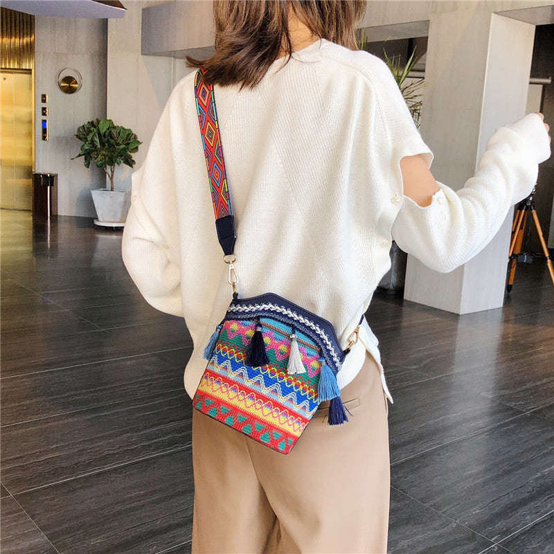 Ethnic Pattern Crossbody Bag with Tassels
