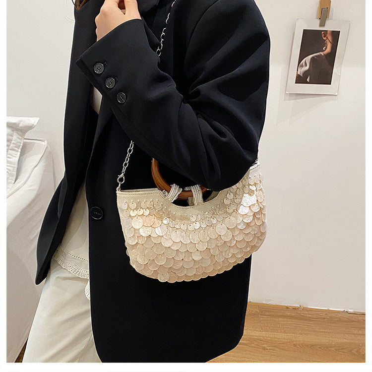Elegant Beige Embellished Handbag