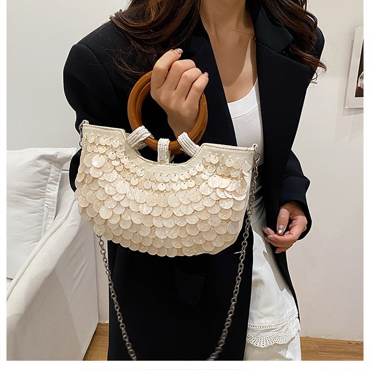 Elegant Beige Embellished Handbag