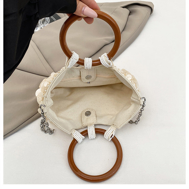 Elegant Beige Embellished Handbag