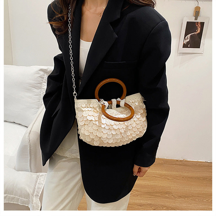 Elegant Beige Embellished Handbag