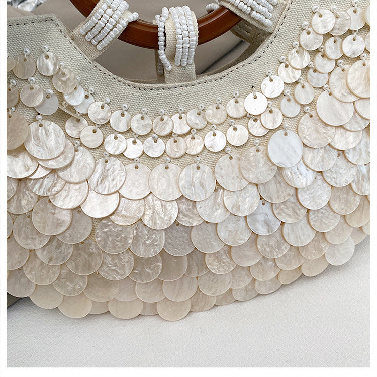 Elegant Beige Embellished Handbag