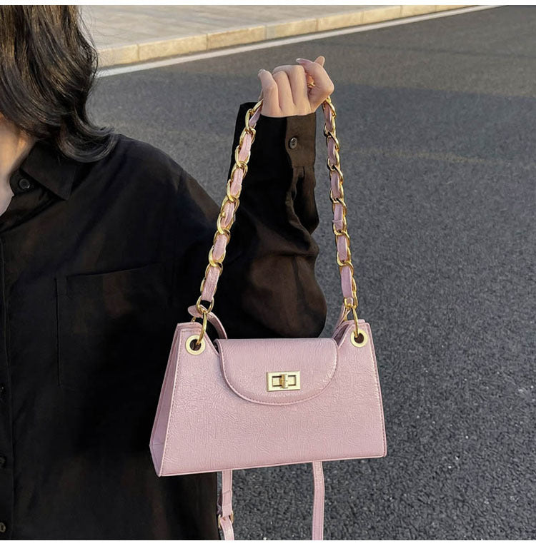 Elegant Faux Leather Handbag with Chain Strap