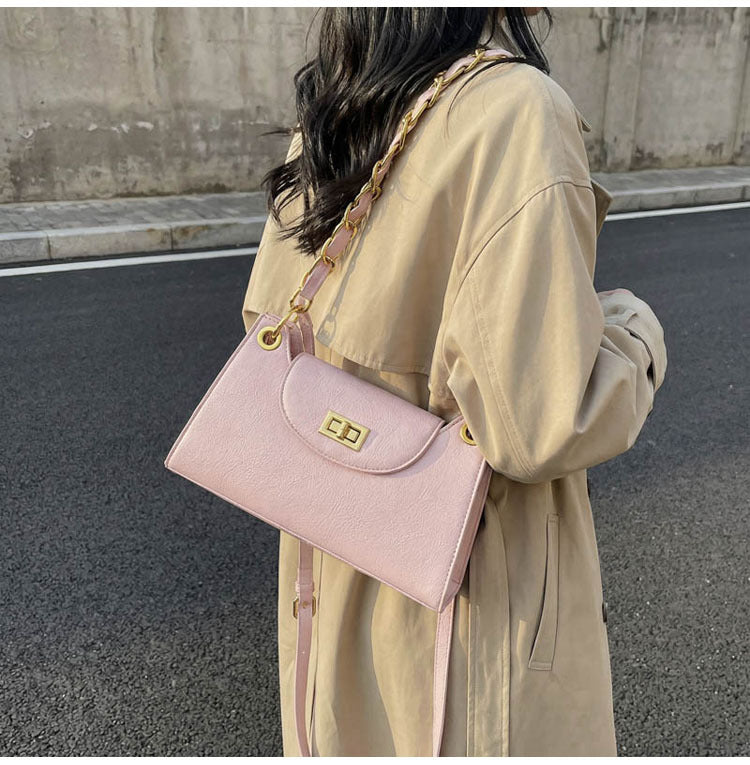 Elegant Faux Leather Handbag with Chain Strap