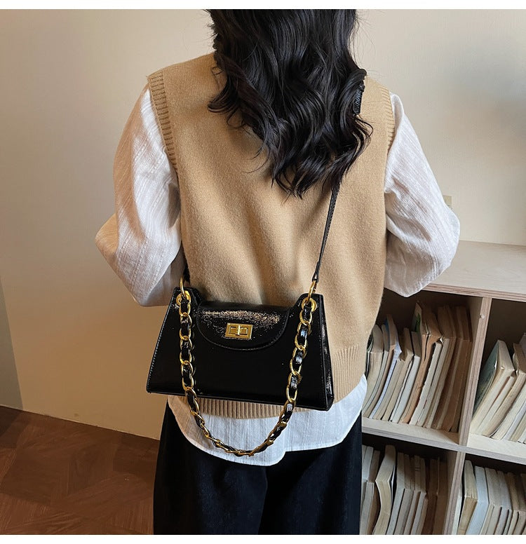 Elegant Faux Leather Handbag with Chain Strap