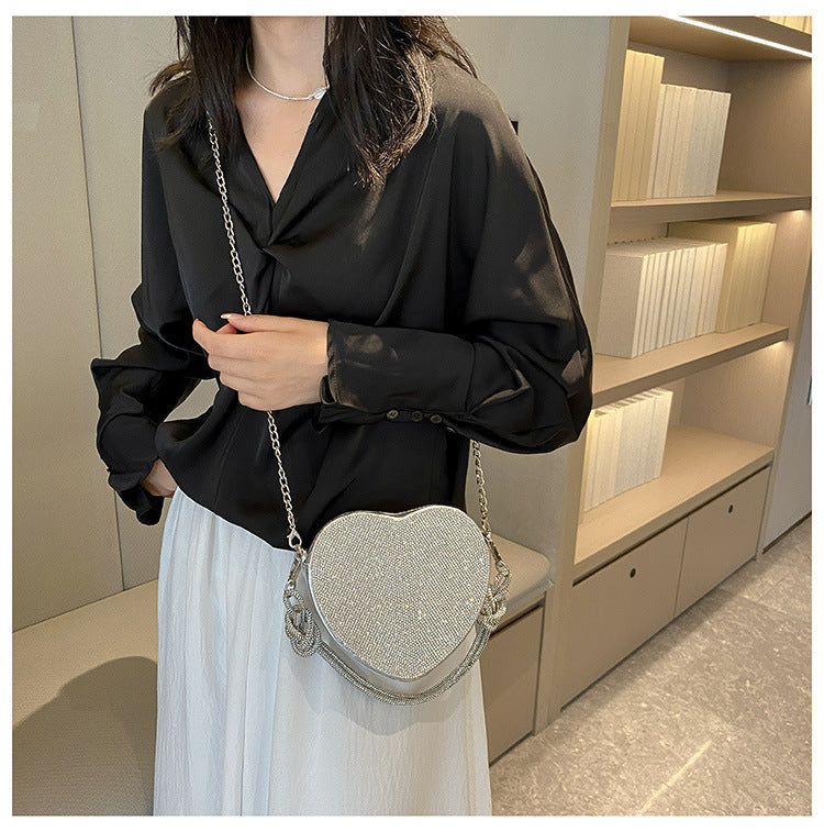 Heart-Shaped Rhinestone Embellished Bag