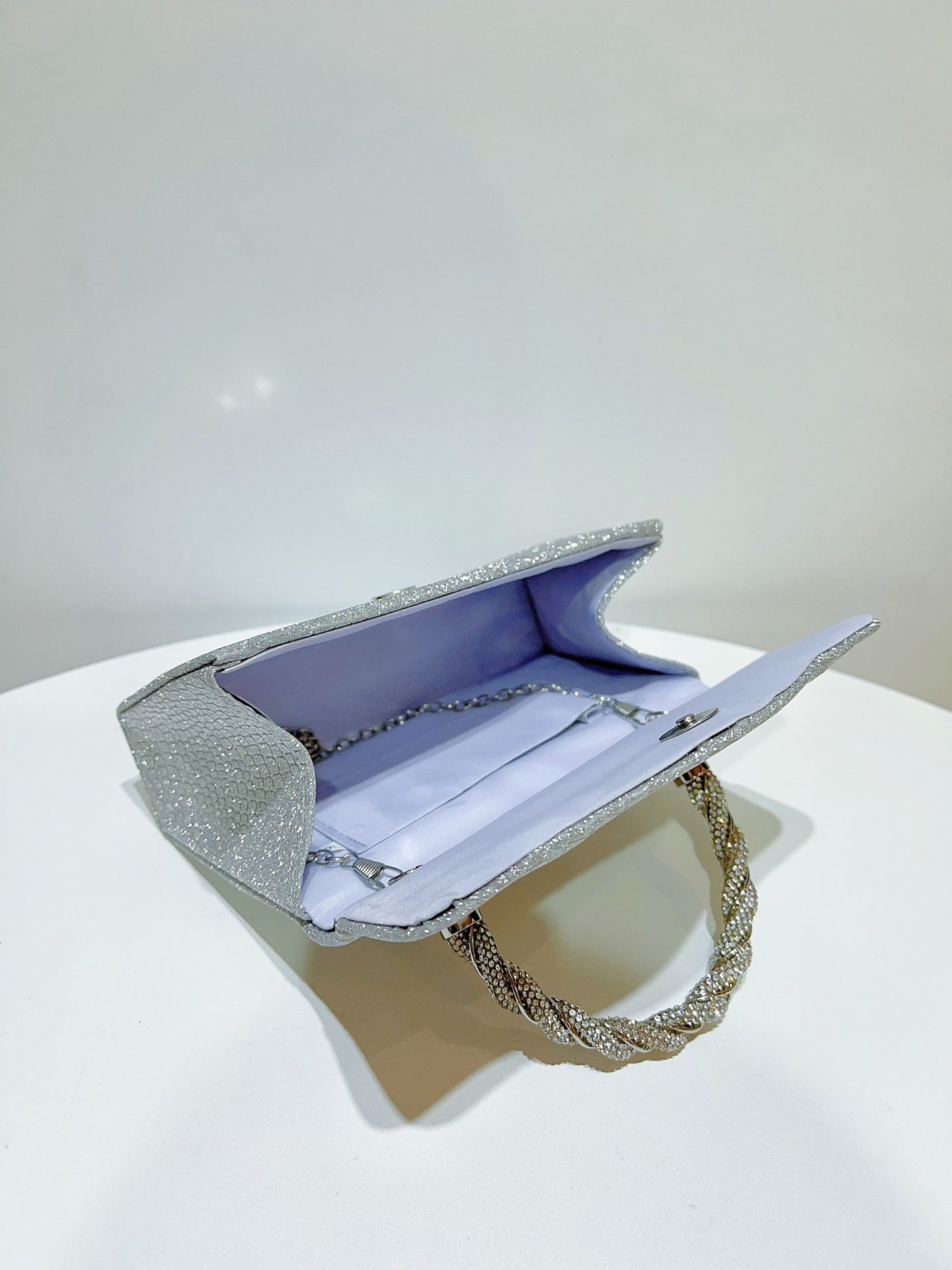 Silver Textured Handbag with Braided Handle