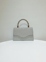 Silver Textured Handbag with Braided Handle