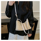 Beige Woven Straw Shoulder Bag with Strap
