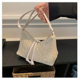 Beige Woven Straw Shoulder Bag with Strap
