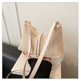 Beige Woven Straw Shoulder Bag with Strap