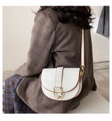 White Saddle Crossbody Bag with Gold Buckle