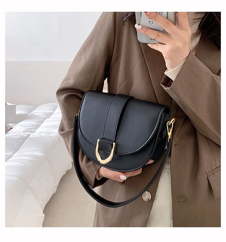 White Saddle Crossbody Bag with Gold Buckle