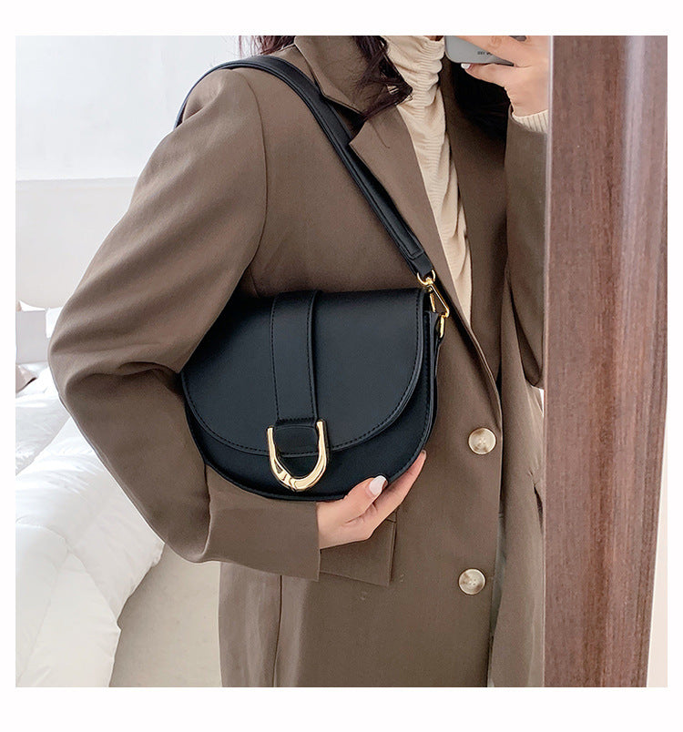 White Saddle Crossbody Bag with Gold Buckle