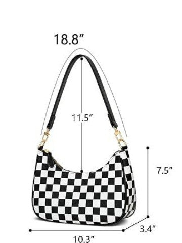 Black White Checkered Shoulder Handbag