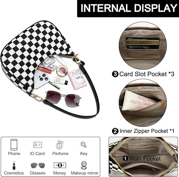 Black White Checkered Shoulder Handbag