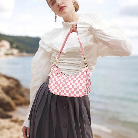 Black White Checkered Shoulder Handbag