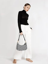 Black White Checkered Shoulder Handbag