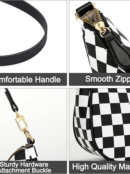 Black White Checkered Shoulder Handbag