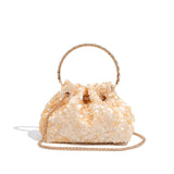 Sequin Ring Handle Mini Bucket Evening Bag