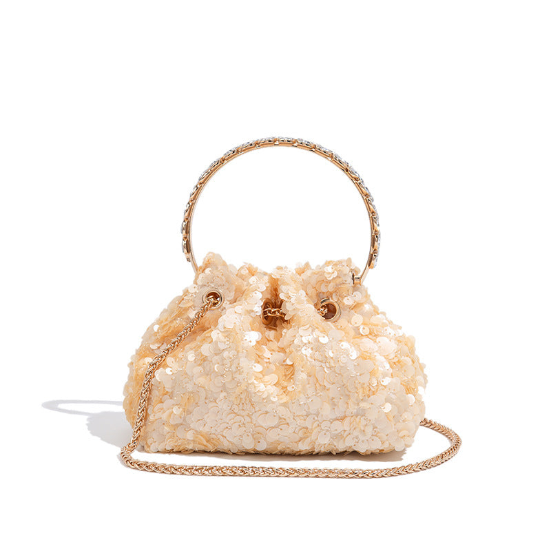 Sequin Ring Handle Mini Bucket Evening Bag