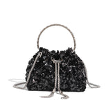 Sequin Ring Handle Mini Bucket Evening Bag