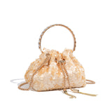Sequin Ring Handle Mini Bucket Evening Bag