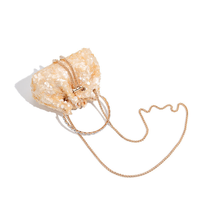 Sequin Ring Handle Mini Bucket Evening Bag