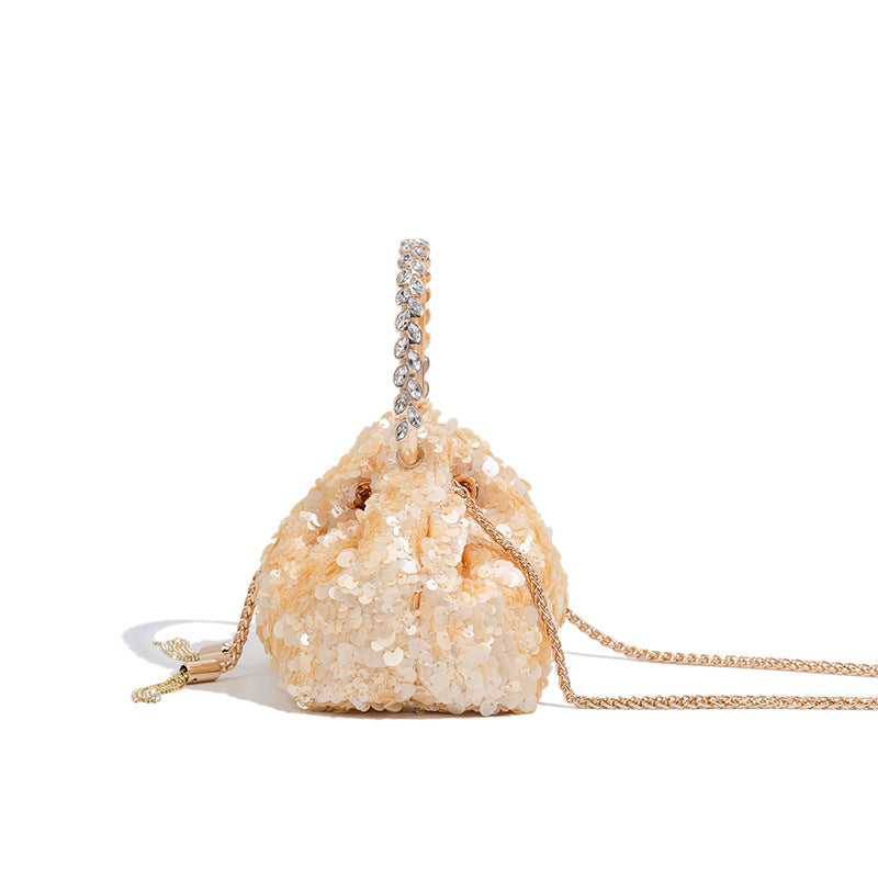 Sequin Ring Handle Mini Bucket Evening Bag