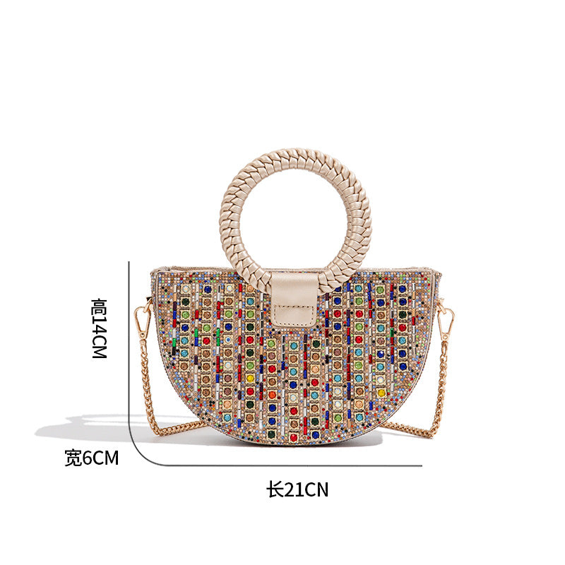 Rhinestone Top Handle Crossbody Bag Glam Chic
