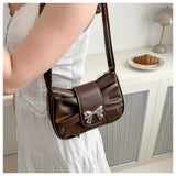 Women`s Ruched Bow Shoulder Baguette Purse