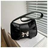 Women`s Ruched Bow Shoulder Baguette Purse